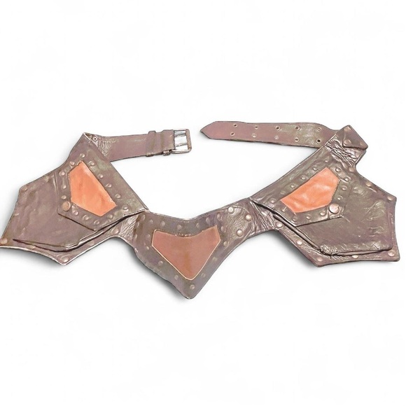 Leather hip belt bag festival hidden pocket black & brown studded adjustable M/L - Picture 2 of 7